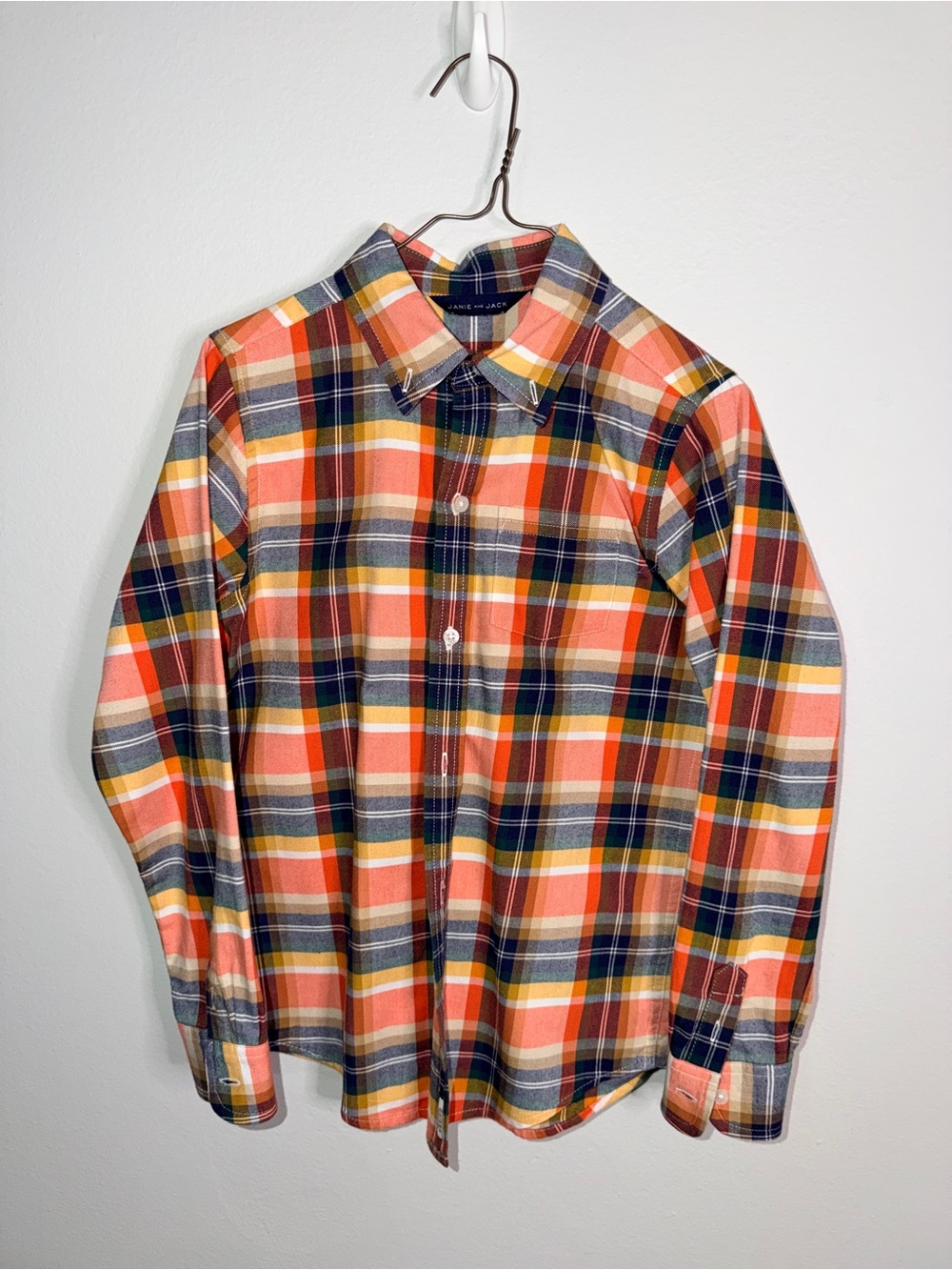 Janie and Jack Orange Navy Plaid Button-Down Shirt